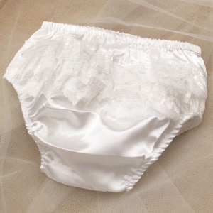 Baby Girls Ivory Satin Frilly Lace Knickers